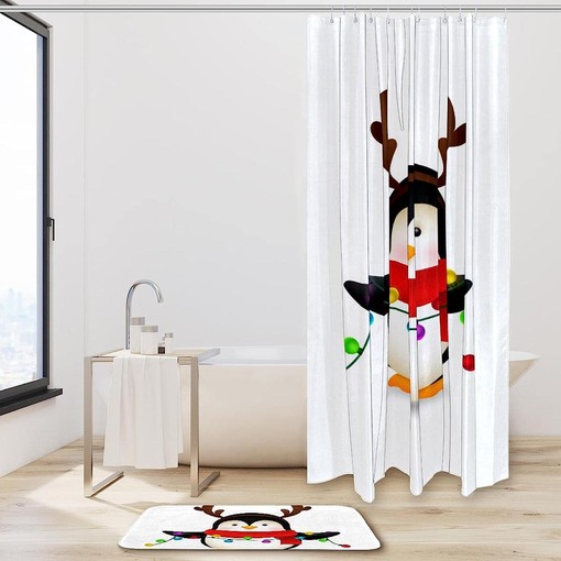 Celebrating Christmas with a Cute Penguin Waterproof Shower Curtain