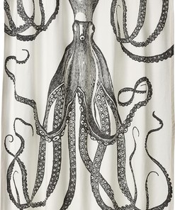 Charcoal Octopus Shower Curtain - Ocean Bathroom Decor 