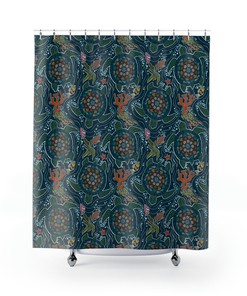 Charming Jewel Tone Sea Turtle Shower Curtain for Elegant Bathroom Decor