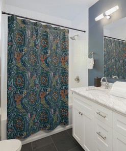 Charming Jewel Tone Sea Turtle Shower Curtain for Elegant Bathroom Decor