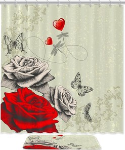 Cheerful Rose Butterflies and Dragonflies Shower Curtain with Bright Colors - Perfect for Your Little Ones' Bathroom