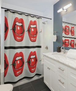 Cherries and Lips Shower Curtain - Red and Black Bathroom Decor