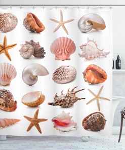 Chic and Stylish Shower Curtain with Shell Collection and Starfishes Design 