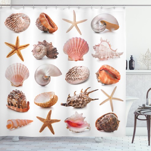 Chic and Stylish Shower Curtain with Shell Collection and Starfishes Design