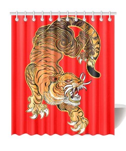 Chinese Art Tiger Shower Curtain for Feline Lovers, Bathroom Decor, Home Gift