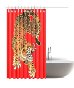 Chinese Art Tiger Shower Curtain for Feline Lovers, Bathroom Decor, Home Gift