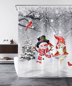 Christmas Cardinal and Snowman Shower Curtain for Bathroom Decor
