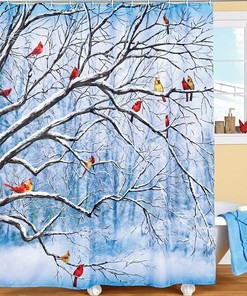 Christmas Cardinals Shower Curtain for Bathroom Decor