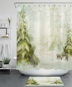 Christmas Deer Snowflake Shower Curtain for Home Decor