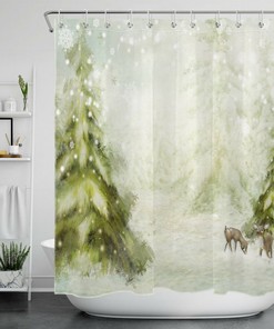 Christmas Deer Snowflake Shower Curtain for Home Decor
