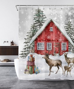 Christmas Elk Snowflake Winter Farmhouse Shower Curtain for Bathroom