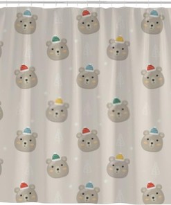 Christmas Polar Bear Shower Curtain - Festive Bathroom Decor with Gray Design 