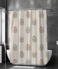 Christmas Polar Bear Shower Curtain - Festive Bathroom Decor with Gray Design