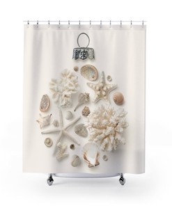 Christmas Shells Shower Curtain, Beachy Ornament Bath Decor, Trendy Home Accents, Mom Gift