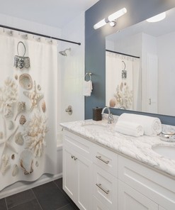 Christmas Shells Shower Curtain, Beachy Ornament Bath Decor, Trendy Home Accents, Mom Gift