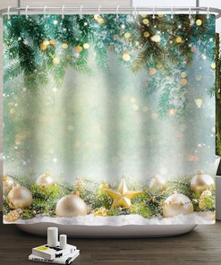 Christmas Snowflake Green Pine Tree Leaves Nature Landscape Shower Curtain for Bathroom Decor