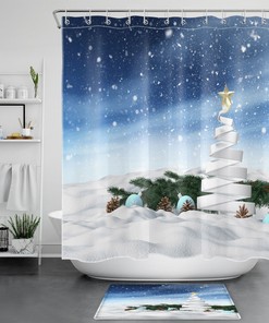 Christmas Tree Ribbon Snowflake Shower Curtain for Bathroom Decor