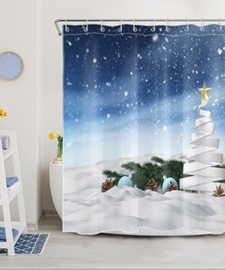 Christmas Tree Ribbon Snowflake Shower Curtain for Bathroom Decor