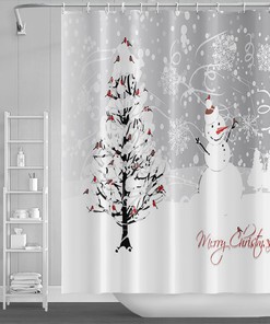 Christmas Tree Winter Snow Shower Curtain with Year Bath Curtain for Home Decor