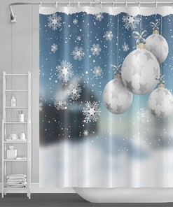 Christmas Tree Winter Snow Shower Curtain with Year Bath Curtain for Home Decor