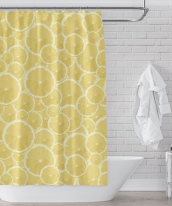 Citrus Forever Yellow Lemon Pattern Shower Curtain, Fun Bathroom Decor