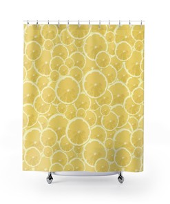Citrus Forever Yellow Lemon Pattern Shower Curtain, Fun Bathroom Decor