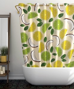 Citrus and Mint Pattern Shower Curtain - Colorful Bathroom Decor 