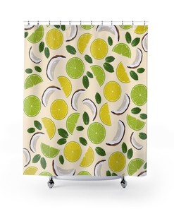 Citrus and Mint Pattern Shower Curtain - Colorful Bathroom Decor