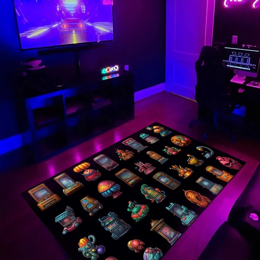 Classic Game End Bosses Arcade Pattern Area Rug