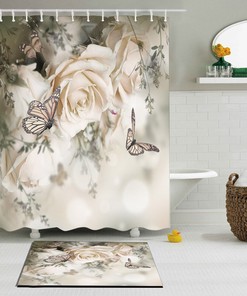 Classic Rose and Butterfly Shower Curtain - Vintage Bath Decor