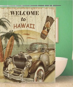 Classic Welcome to Hawaii Retro Poster 50 50Th Advertisement Age America Anniversary Banner Shower Curtain - Perfect for Home Decor
