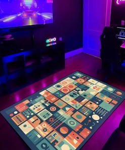 Clean and Modern Minimalist Game Icons Area Rug for Bedroom and Living Room