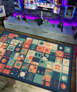 Clean and Modern Minimalist Game Icons Area Rug for Bedroom and Living Room