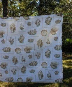 Coastal Fabric Shower Curtain with Seashells - Nautical Bathroom Decor