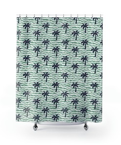 Coastal Holiday Beach Shower Curtain with Tropical Palm Trees
