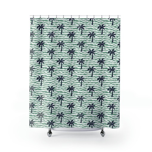 Coastal Holiday Beach Shower Curtain with Tropical Palm Trees