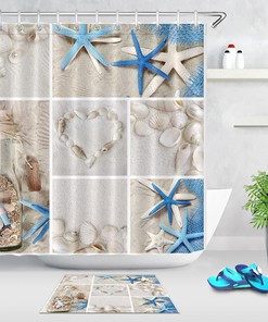 Collage of Beach Seashells Waterfall Shower Curtain for a Coastal Bath Decor