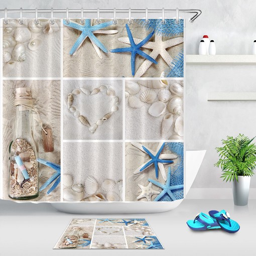 Collage of Beach Seashells Waterfall Shower Curtain for a Coastal Bath Decor