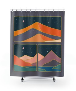 Collased Mountain Midnight Shower Curtain for Bathroom Decor