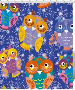 Colored Owls Shower Curtain with Snowflakes for Home Decor