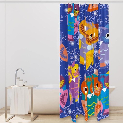 Colored Owls Shower Curtain with Snowflakes for Home Decor