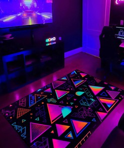 Colorful Arcade Pattern Rug with Vintage Grunge Neon Style - Elevate Your Home Decor