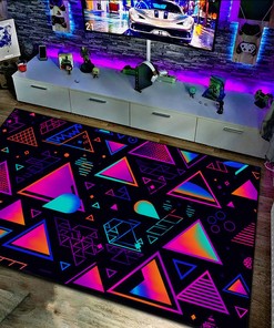 Colorful Arcade Pattern Rug with Vintage Grunge Neon Style - Elevate Your Home Decor