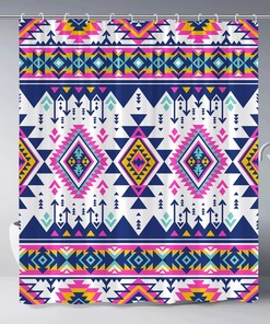 Colorful Aztec Shower Curtain with Tribal Geometric Design for Ethnic American Native Bathroom Decor, Waterproof Fabric