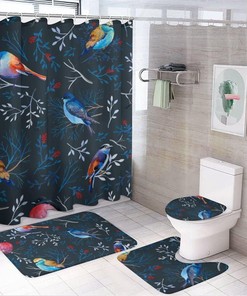 Colorful Birds on Branches and Leaves Shower Curtain for Bathroom Decor, Waterproof for a Nature Touch