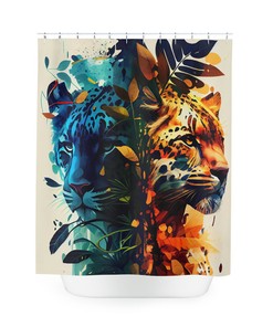 Colorful Cat Lover's Shower Curtain with Wildcat Design - Unique Bathroom Accessories