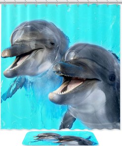 Colorful Funny Laughing Dolphins Shower Curtain for Bathroom Decor