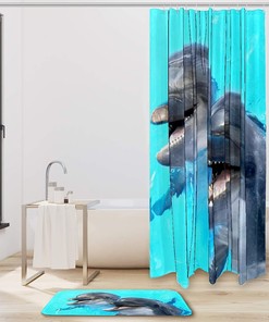 Colorful Funny Laughing Dolphins Shower Curtain for Bathroom Decor