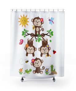 Colorful Girls Safari Animals Monkey Shower Curtain - Perfect for a Kids' Jungle Room Decor