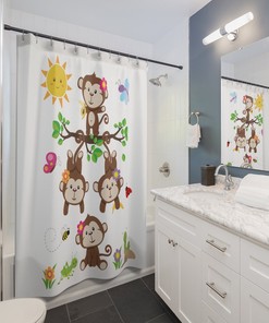 Colorful Girls Safari Animals Monkey Shower Curtain - Perfect for a Kids' Jungle Room Decor